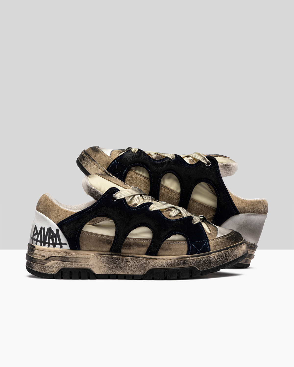 SANTHA: SANTHA MODEL 1 DESTROYED CREAM-NAVY